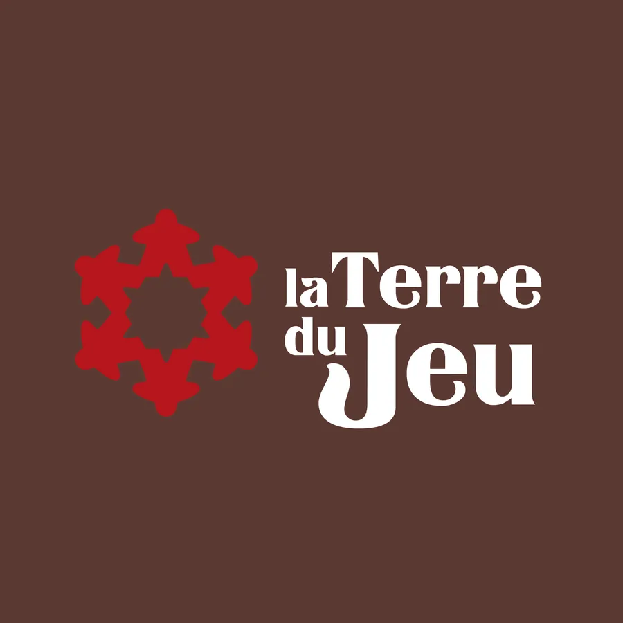 Logo sur fond sombre du magasin de jeux de société La Terre du Jeu